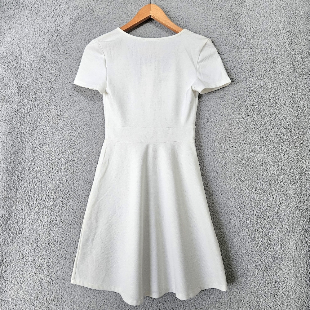 Zara White Mini Dress Small Short Sleeves V-Neck A-Line Graduation Bachelorette - Picture 3 of 10